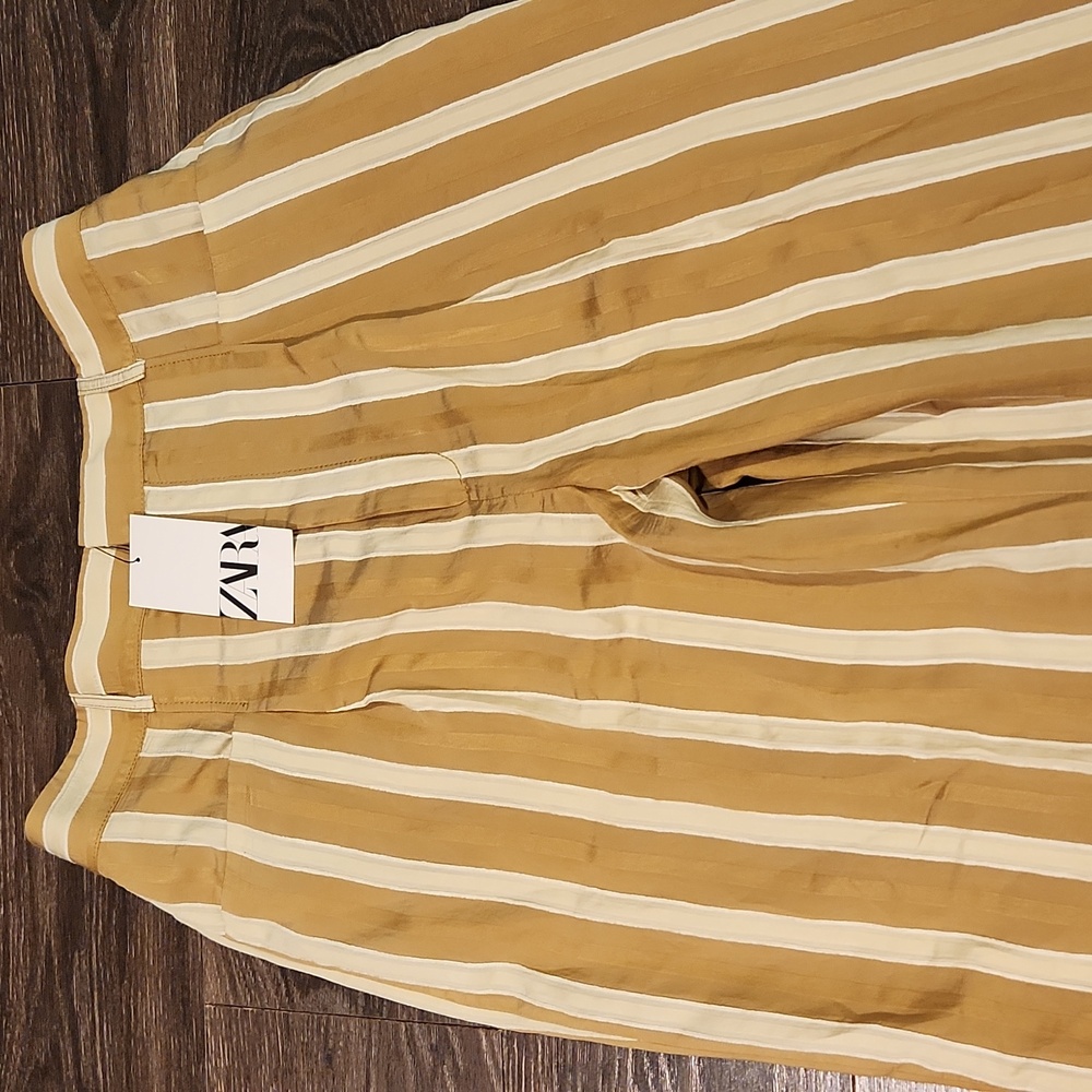 Zara Tan and Cream Striped Wide Leg Pants - Picture 5 of 14